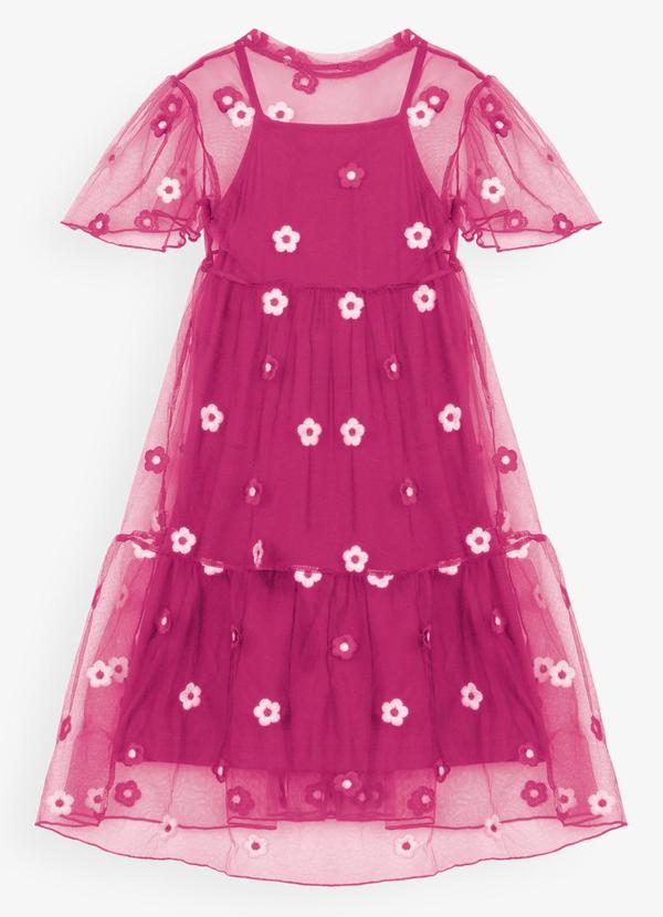 Vestido Infantil com Sobreposição Rosa