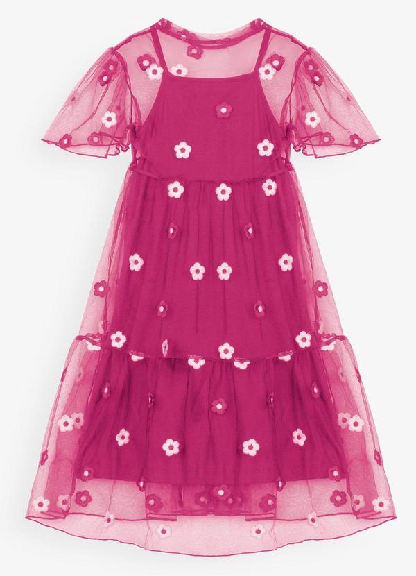 Vestido Infantil com Sobreposição Rosa