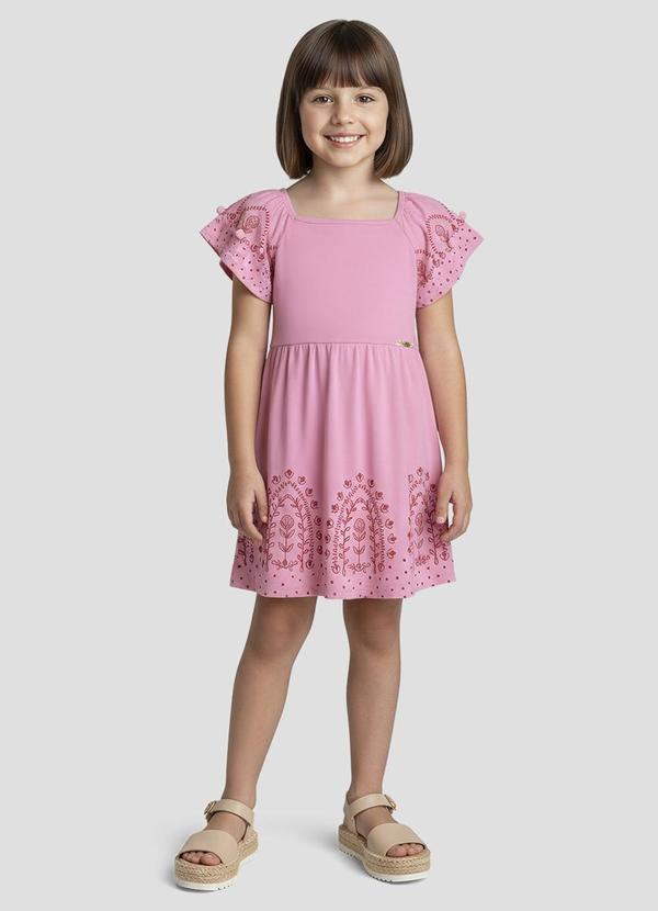 Vestido Infantil Cotton Bordado Rosa