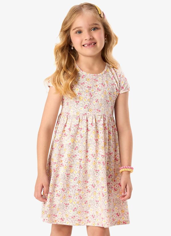 Vestido Infantil Cotton Estampa Floral Rosa