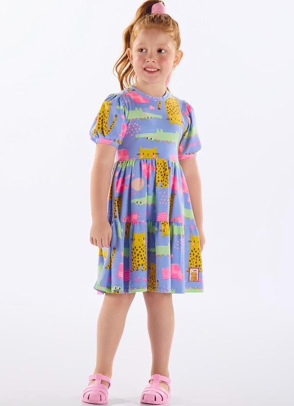 Vestido Infantil Cotton Estampado Azul