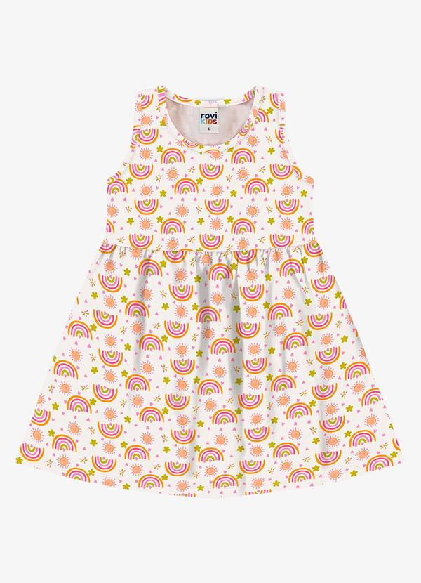 Vestido Infantil Cotton Leve Estampado Bege