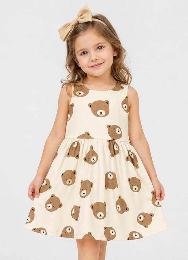Vestido Infantil Cotton Leve Estampado Marrom