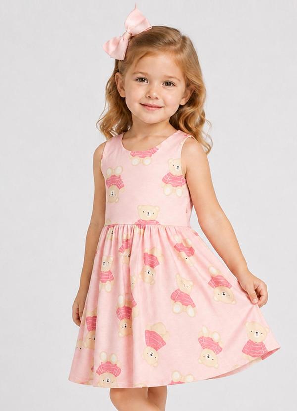 Vestido Infantil Cotton Leve Estampado Rosa