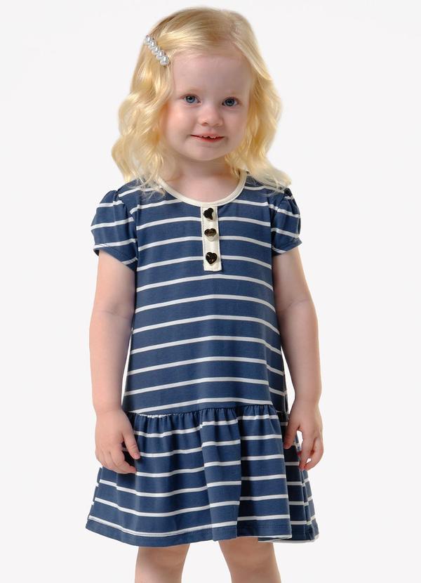 Vestido Infantil Cotton Listrado Azul