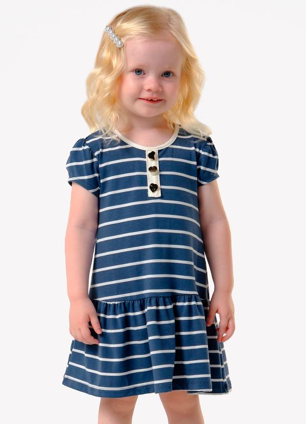 Vestido Infantil Cotton Listrado Azul