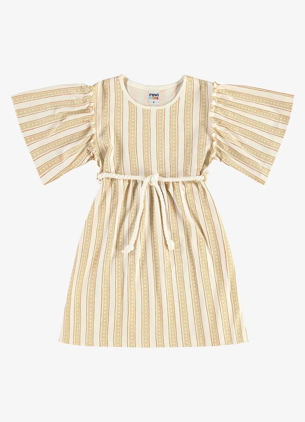 Vestido Infantil Cotton Listrado Bege