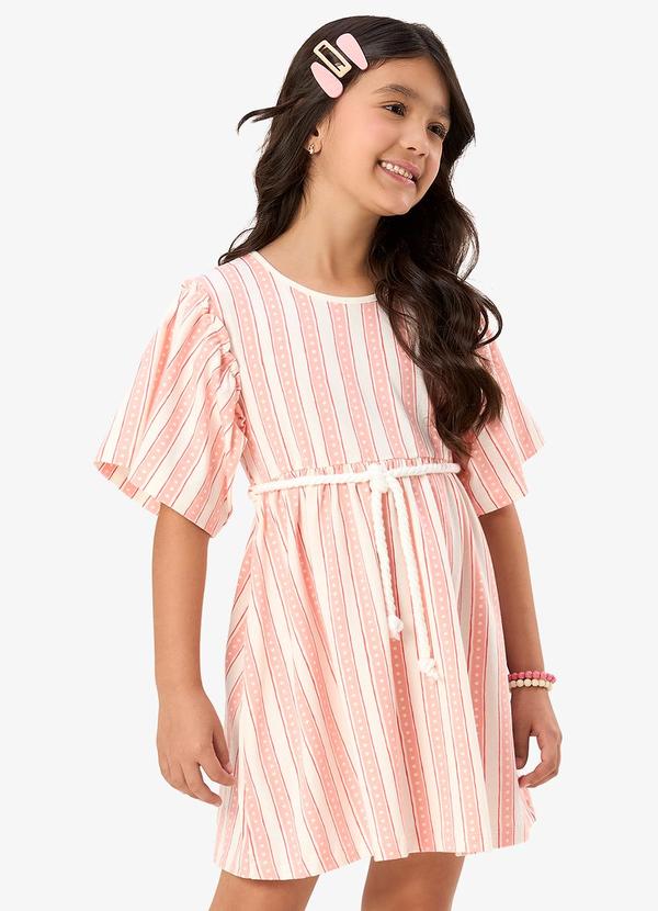 Vestido Infantil Cotton Listrado Laranja