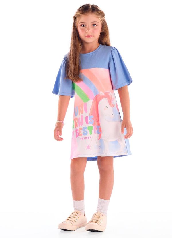Vestido Infantil Cotton Unicórnio Azul