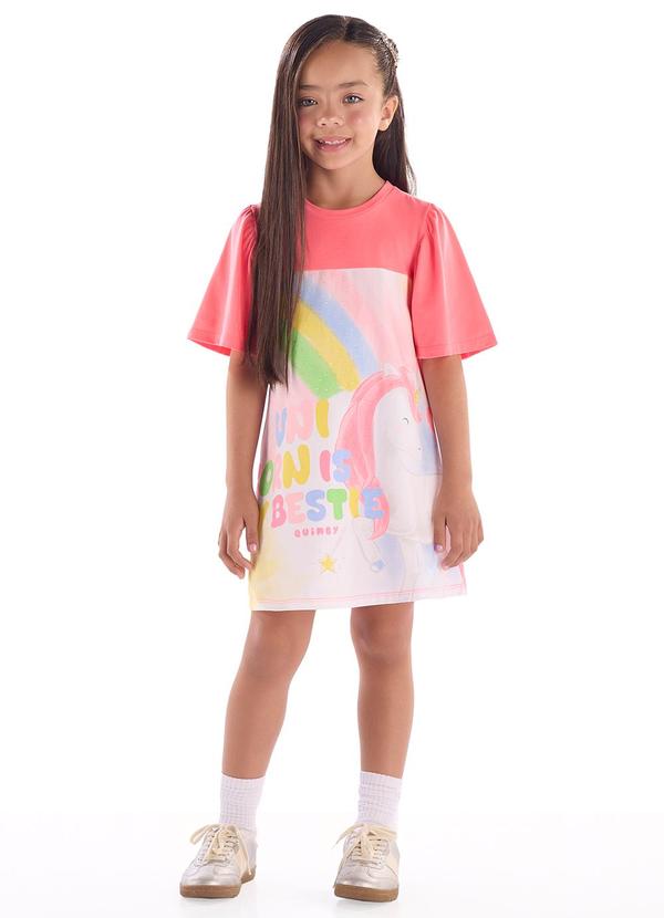 Vestido Infantil Cotton Unicórnio Rosa