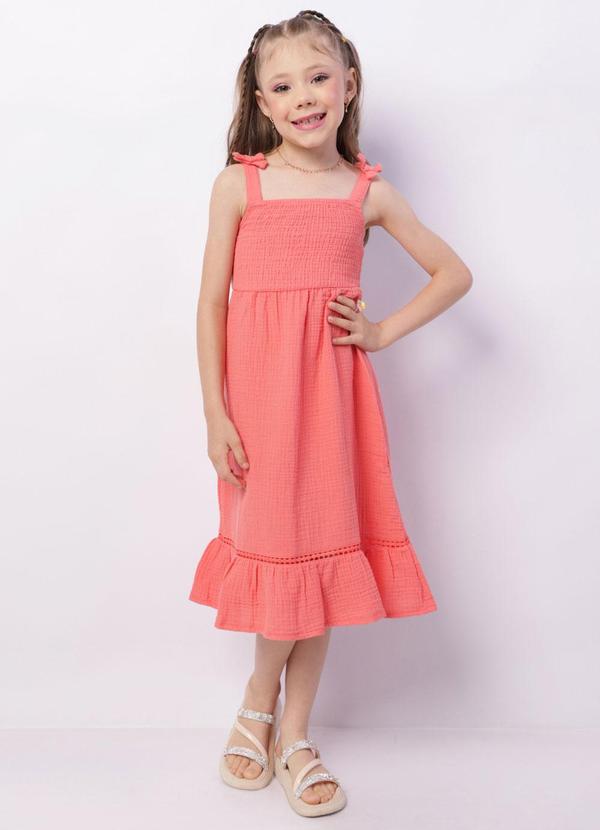 Vestido Infantil Curto Algodão Lastex Laranja