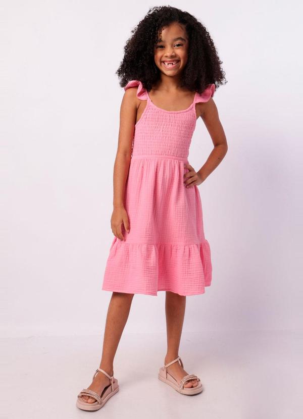 Vestido Infantil Curto com Lastex Babado Rosa