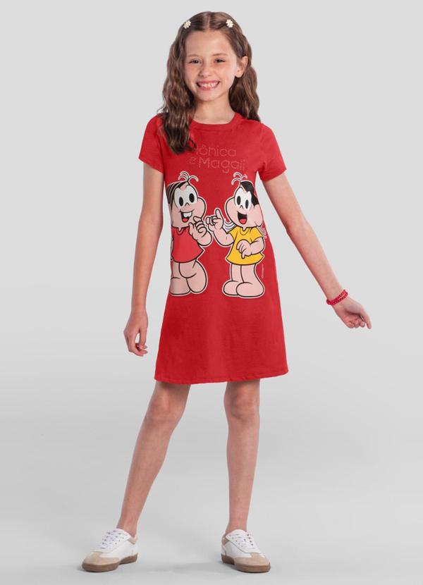 Vista 2 Vestido Infantil da Turma da Mônica Vermelho Brandili Brandili