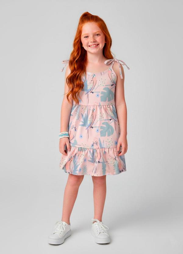 Vista 2 Vestido Infantil de Alcinha Pássaros Rosa Laluna Laluna