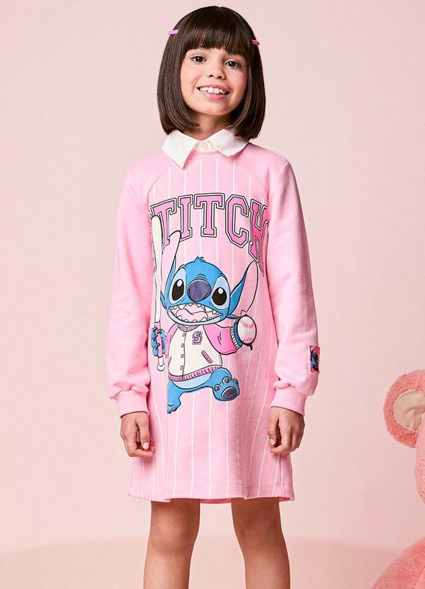 Vestido Infantil de Moletom Listrado do Stitch