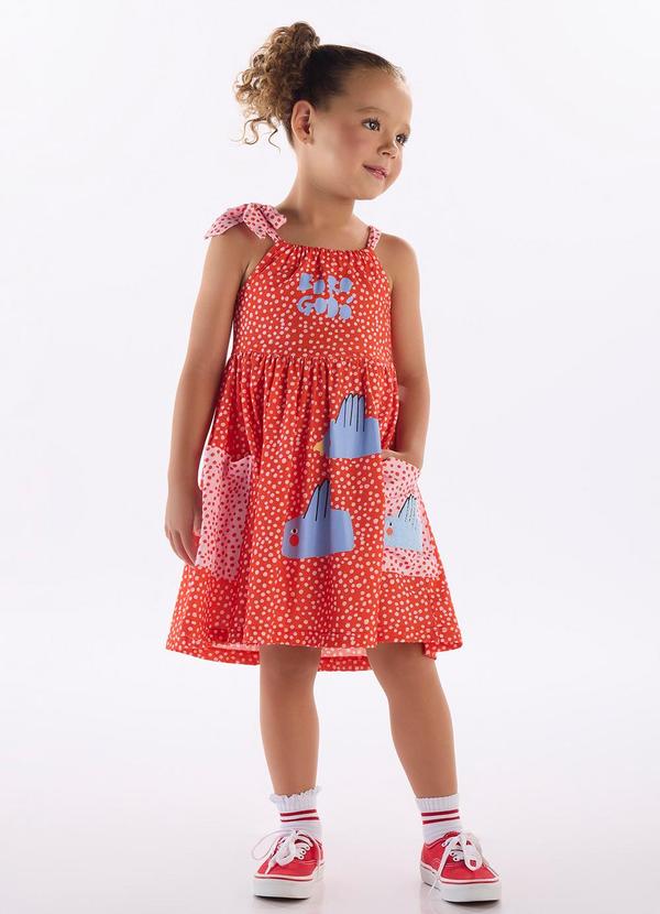 Vista 2 Vestido Infantil em Algodão Três e Já Vermelho Três e Já