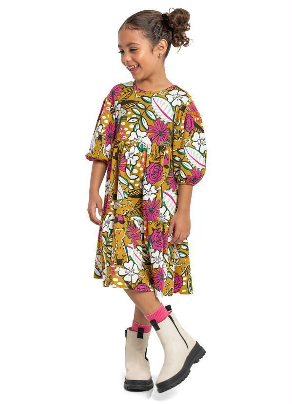 Vista 2 Vestido Infantil em Cotton Amarelo Quimby Quimby