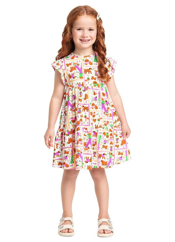 Vestido Infantil em Cotton Estampado Bee Loop Rosa
