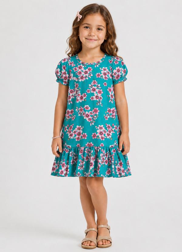 Vestido Infantil em Cotton Leve Estampado Verde