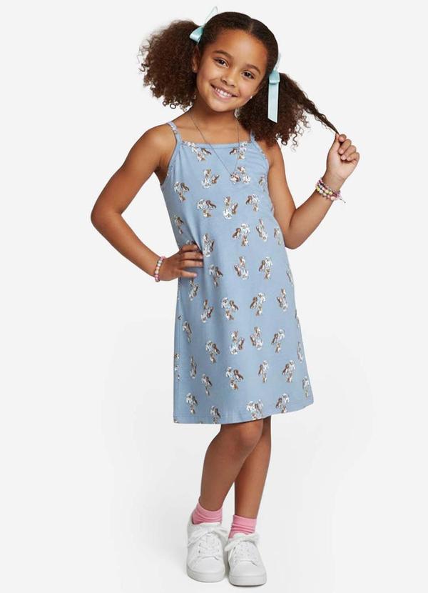 Vestido Infantil em Cotton Leve Rotativo Azul