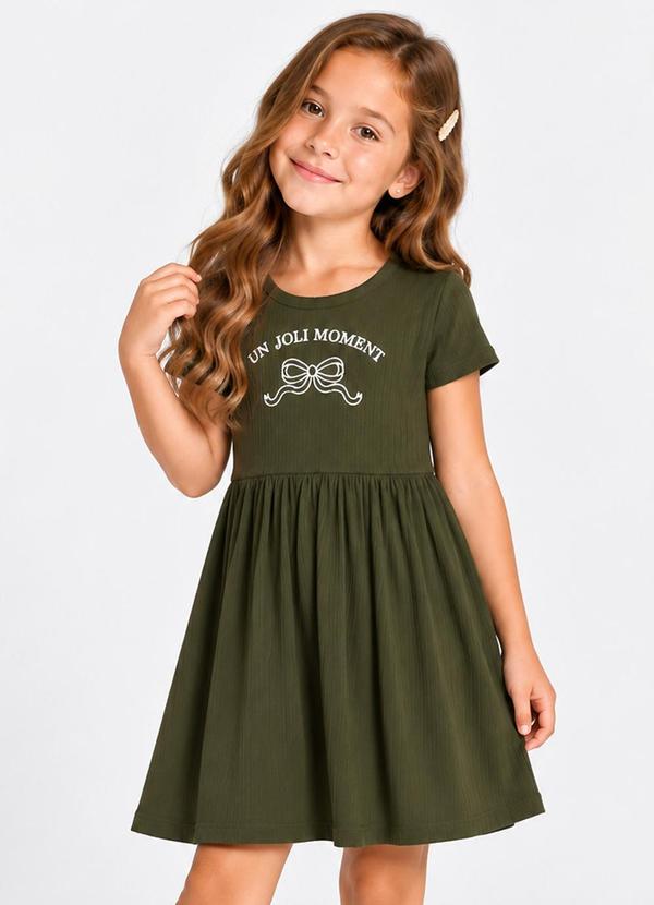 Vestido Infantil em Malha de Ribana Verde