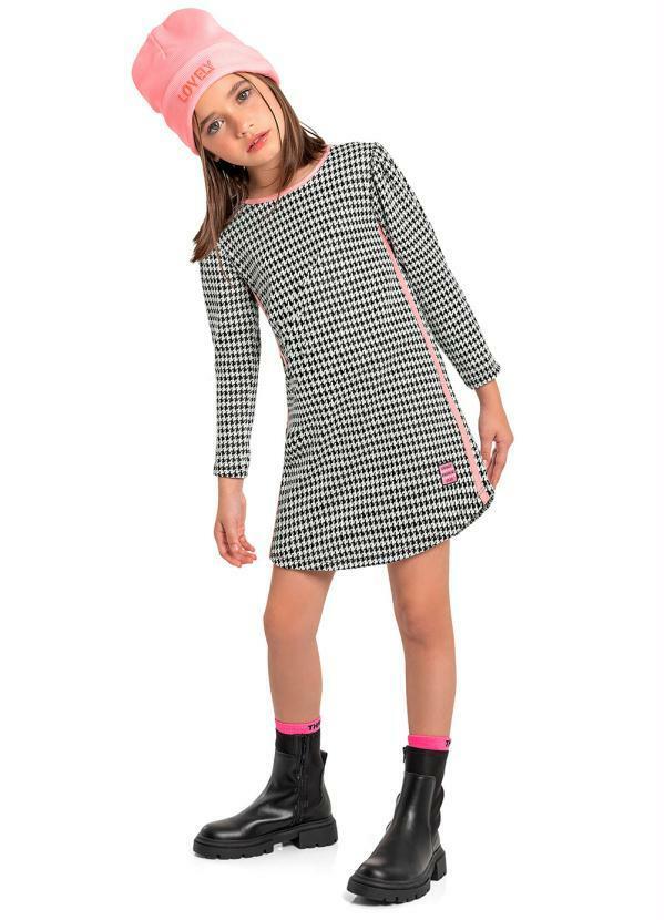 Vista 2 Vestido Infantil em Malha Jacquard Branco Quimby Quimby