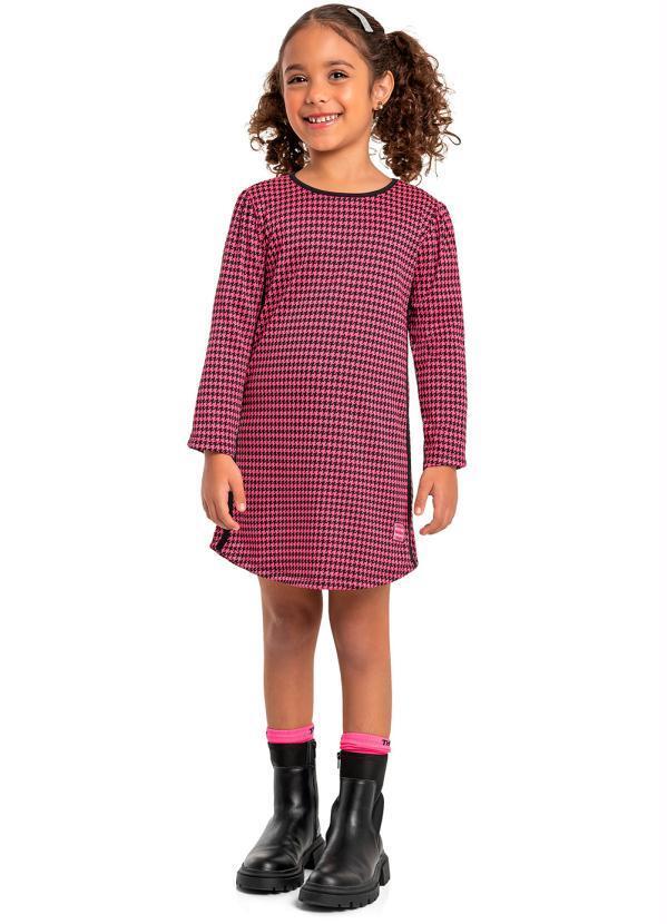 Vista 2 Vestido Infantil em Malha Jacquard Rosa Quimby Quimby