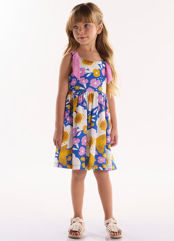 Vista 2 Vestido Infantil em Meia Malha Azul Três e Já Três e Já