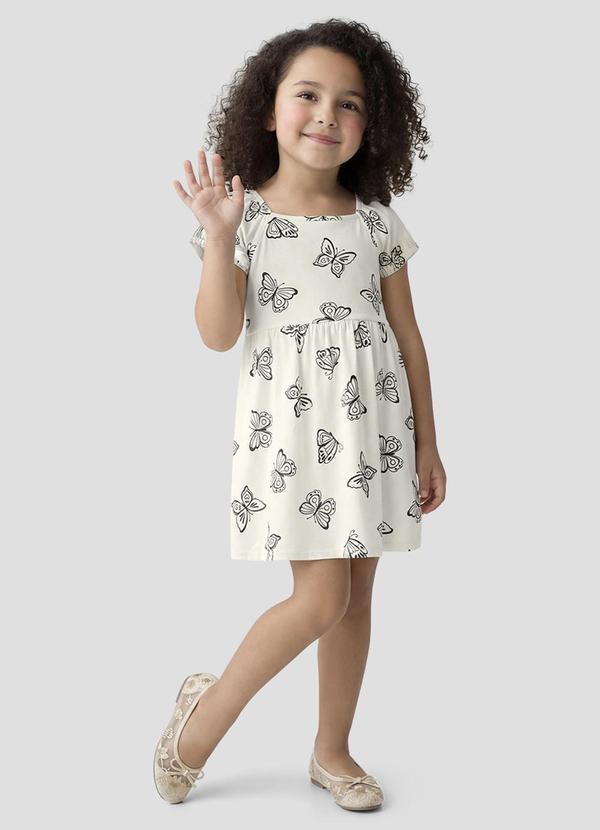 Vestido Infantil em Meia Malha Estampada Bege