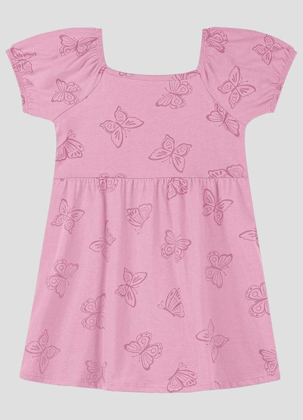 Vestido Infantil em Meia Malha Estampada Rosa