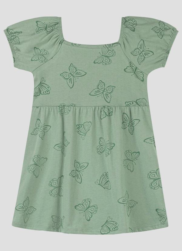 Vestido Infantil em Meia Malha Estampada Verde
