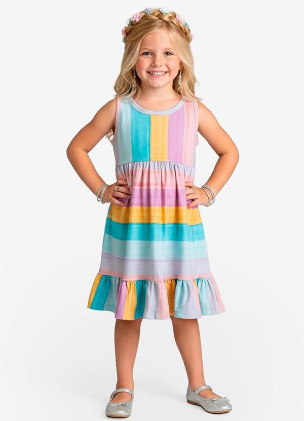 Vestido Infantil em Meia Malha Penteada Azul