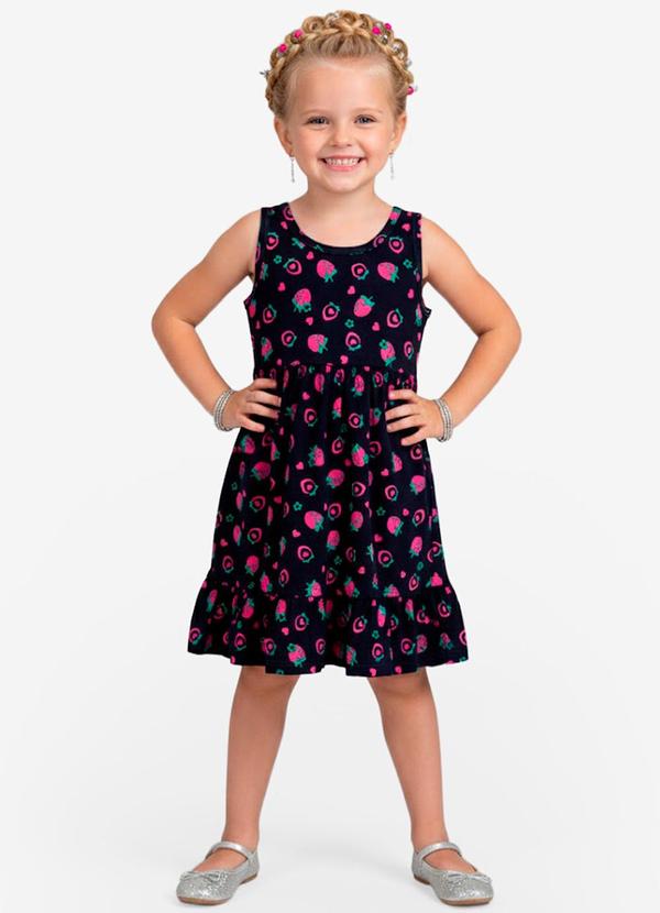 Vestido Infantil em Meia Malha Penteada Azul