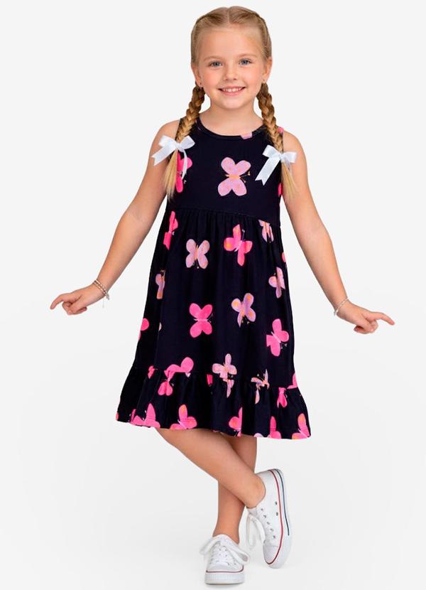 Vestido Infantil em Meia Malha Penteada Azul