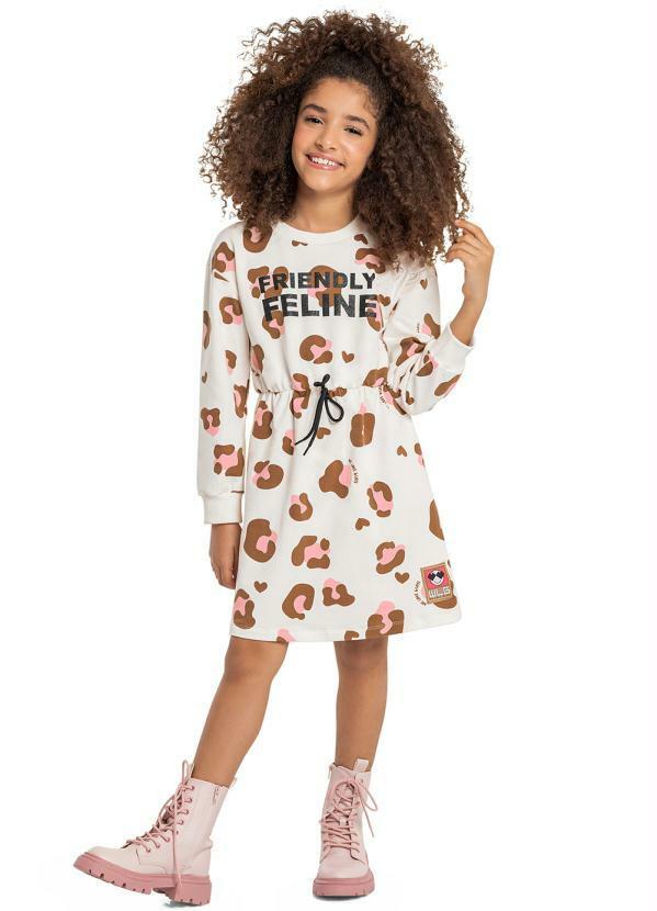 Vista 2 Vestido Infantil em Molecotton Bege Gloss Gloss