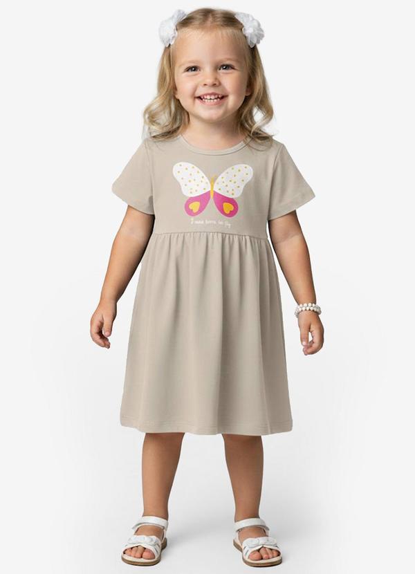Vista 2 Vestido Infantil em Molecotton Bege Select Select