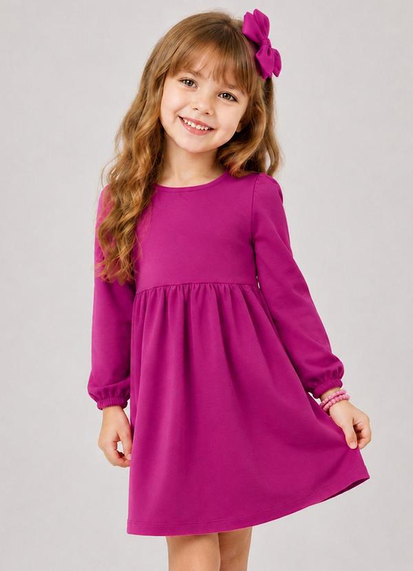 Vestido Infantil em Molecotton Manga Longa Rosa