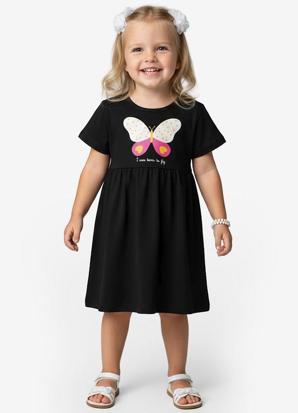 Vista 2 Vestido Infantil em Molecotton Preto Select Select