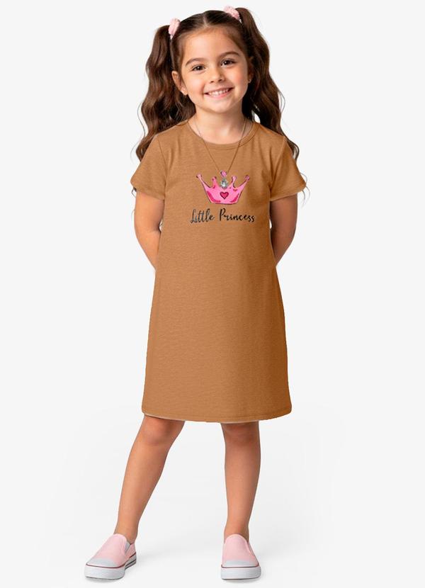 Vista 2 Vestido Infantil em Moletinho Maquenetado Marrom Select Select