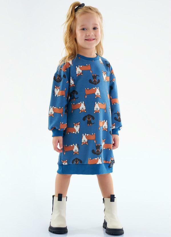 Vista 2 Vestido Infantil em Moletom Azul Up Baby Up Baby
