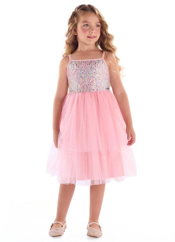 Vista 2 Vestido Infantil em Paetê e Tule Quimby Rosa Quimby