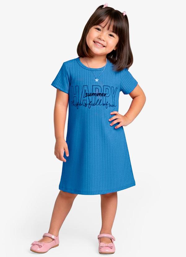 Vista 2 Vestido Infantil em Ribana Canelada Azul Select Select