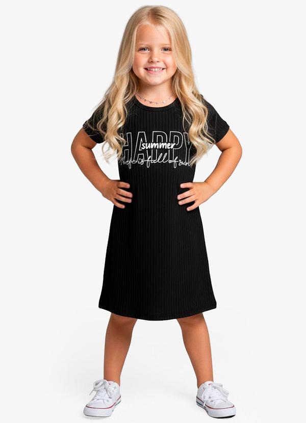 Vista 2 Vestido Infantil em Ribana Canelada Preto Select Select
