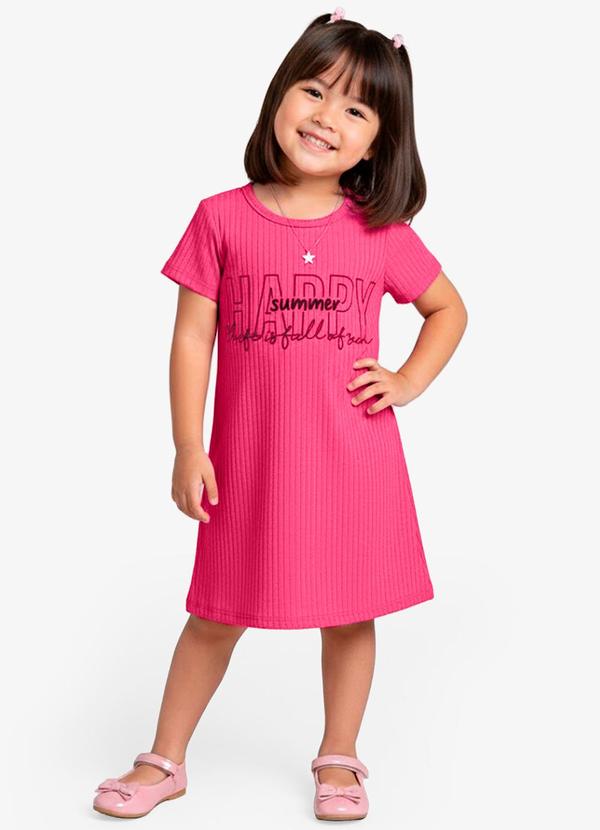 Vestido Infantil em Ribana Canelada Rosa
