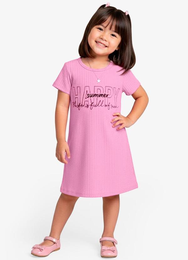 Vista 2 Vestido Infantil em Ribana Canelada Rosa Select Select