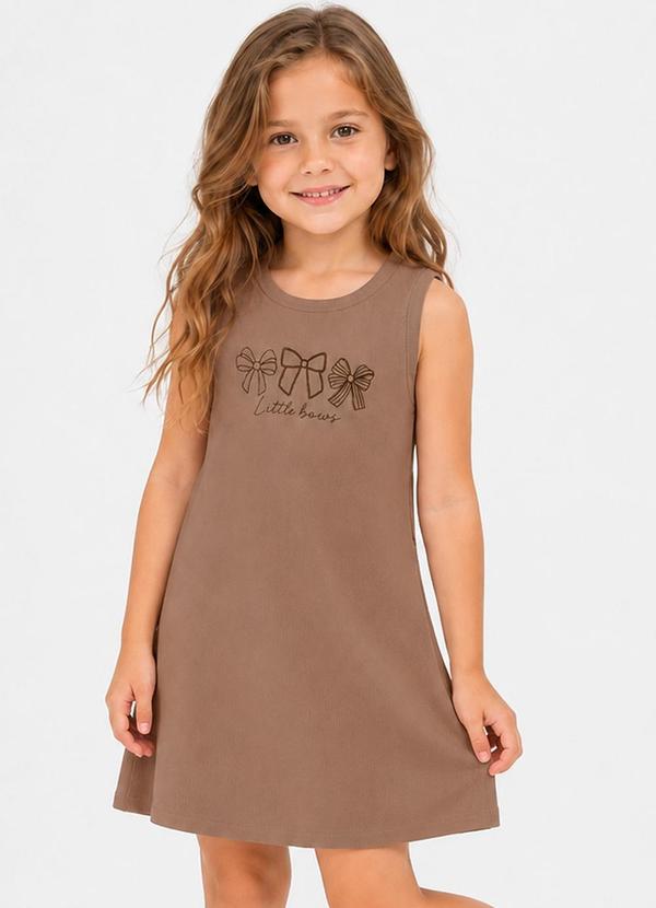Vestido Infantil em Ribana Estampada Marrom