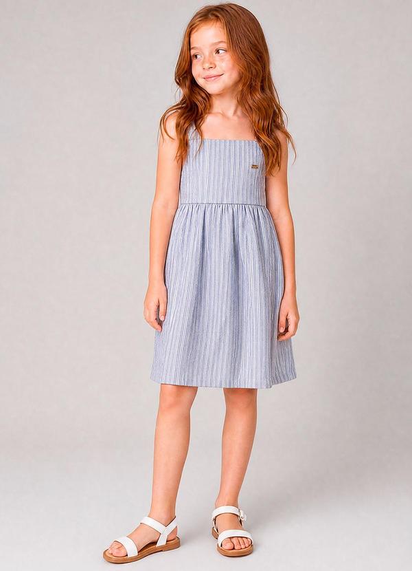 Vestido Infantil em Tecido Hawaii Listrado Azul