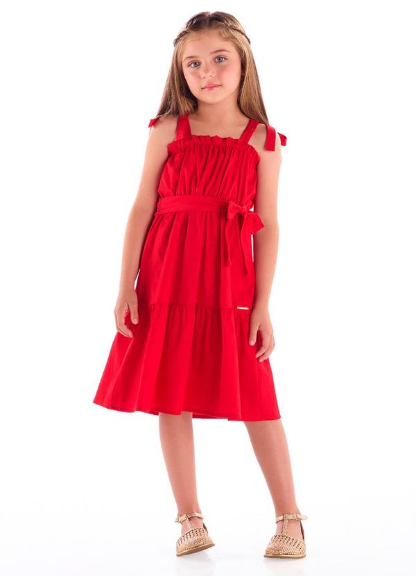 Vestido Infantil em Tricoline Vermelho