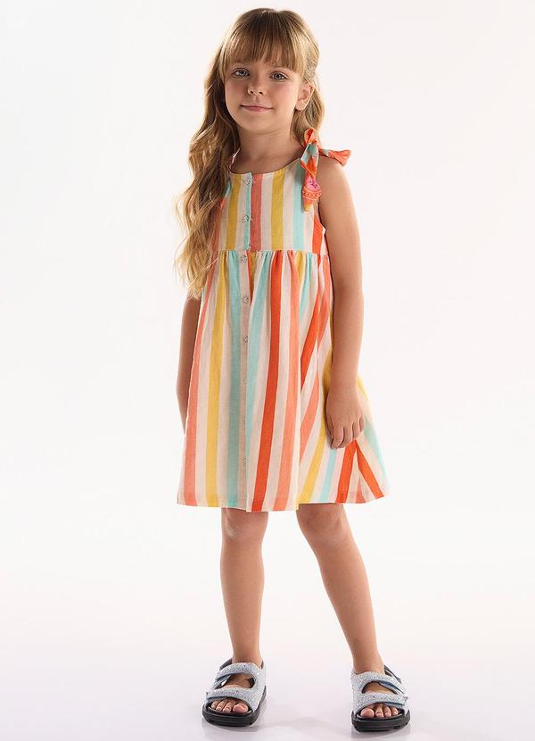 Vista 2 Vestido Infantil em Viscolinho Bege Três e Já Três e Já