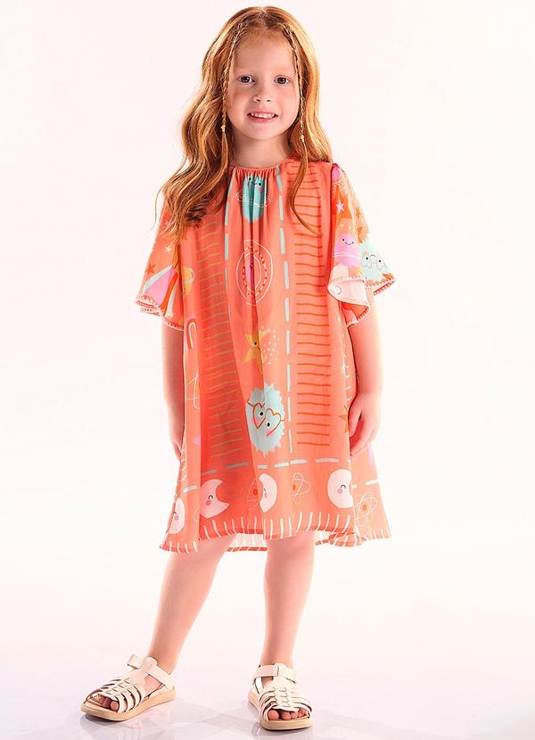 Vista 2 Vestido Infantil em Viscose Laranja Quimby Quimby